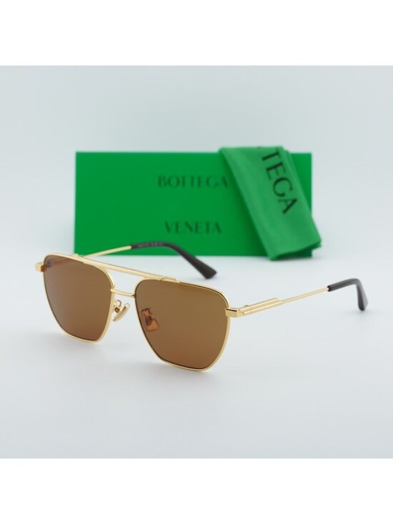 Bottega Veneta BV1236S 002 Sunglasses Gold Aviator Frame, Brown Lenses